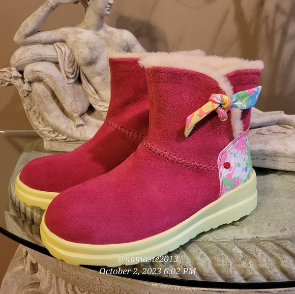 I Heart Ugg Knotty Paint Splatter Ankle Boots Shearling Sherpa Suede Boot #556 - Picture 7 of 14